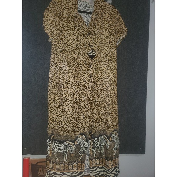 Women's Vintage Kathie Lee Duster Animal Print Built In Necklace And Pants Larg - Picture 1 of 6